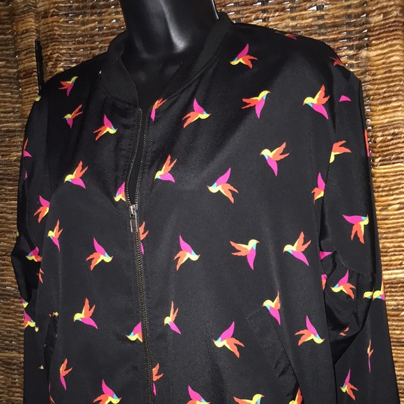 Bird Print Baseball Jacket - Picture 2 of 8